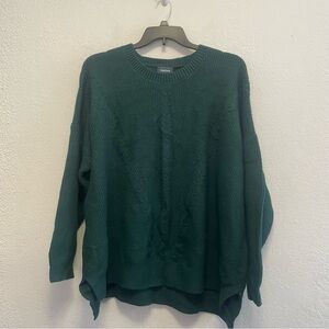 Modcloth Cable Knit Sweater Crew Neck Long Sleeve Hunter Dark Green 3X